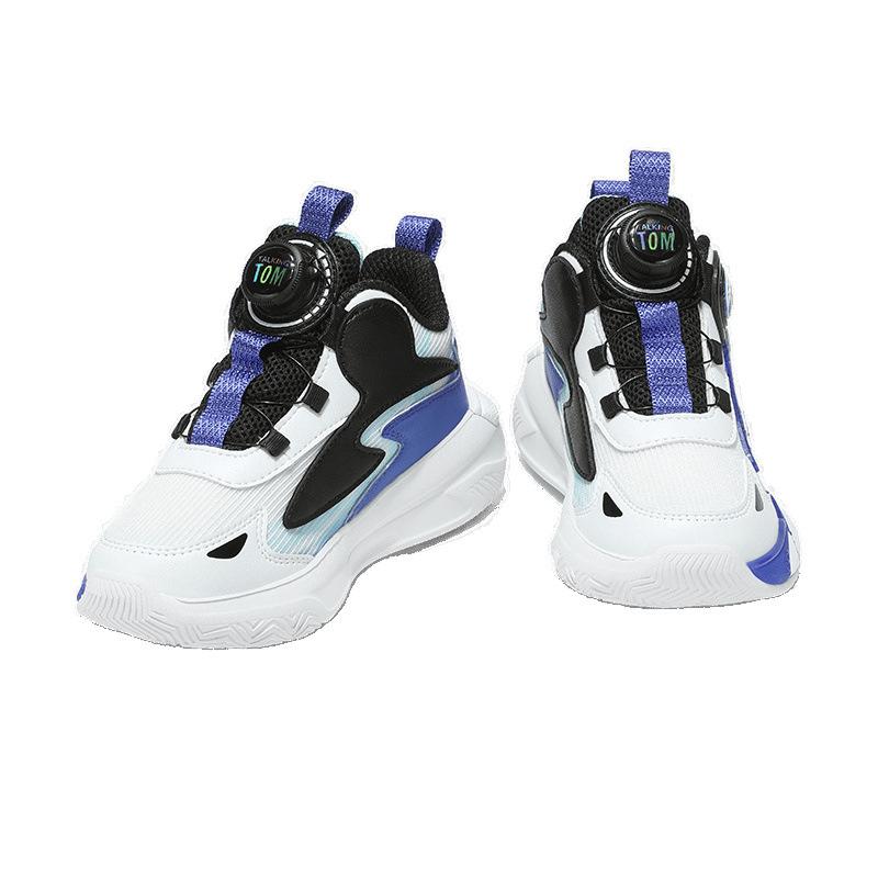 Tom Cat Classmate Boys Rotating Button Sneakers Children's Mesh Basketball Shoes Medium Older Children's Lightweight Running Shoes Trendy