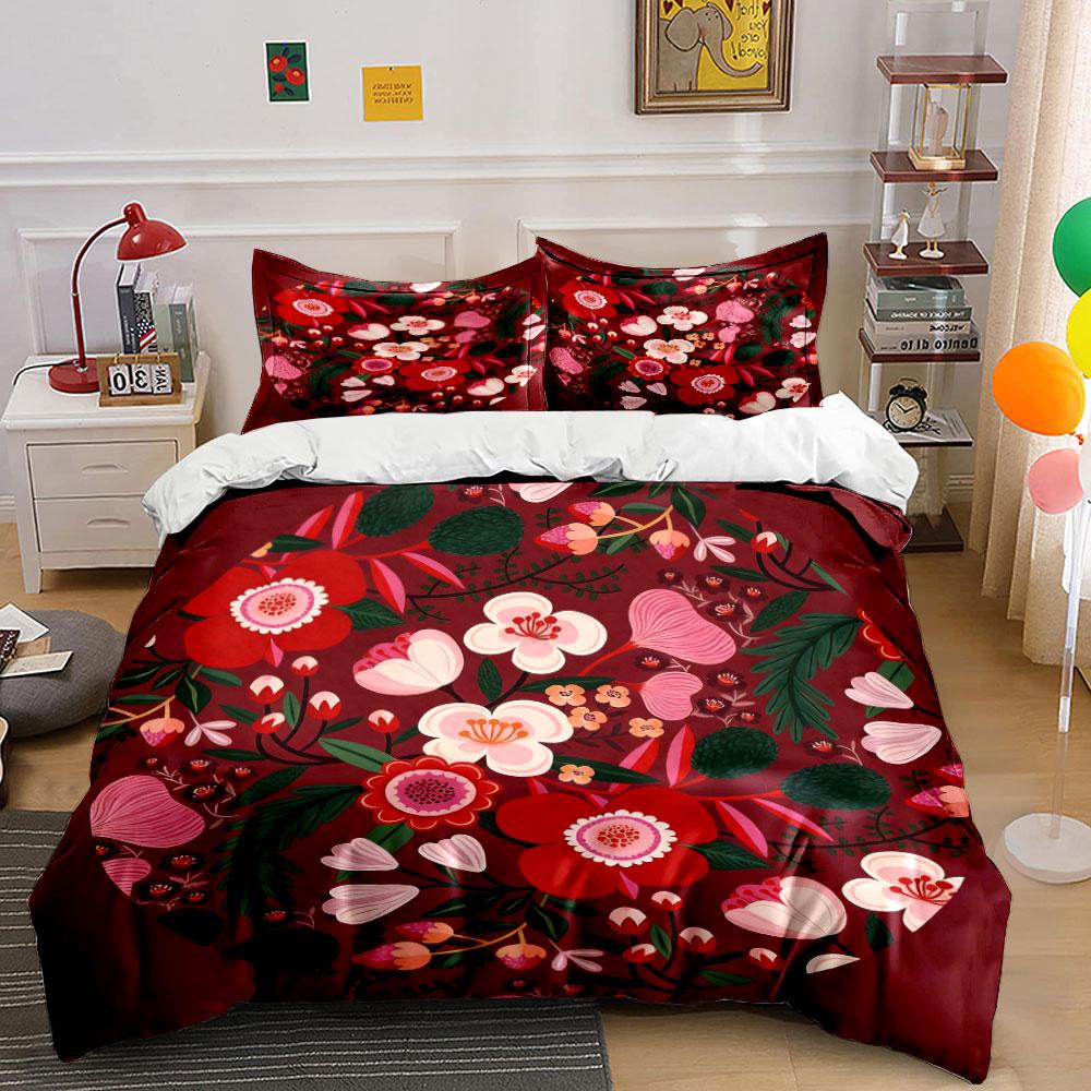 Floral Pattern Three-Piece Set Soft Comfortable Duvet Cover Bedding Set Included 1*Duvet Cover & 2*Pillowcases, Gift