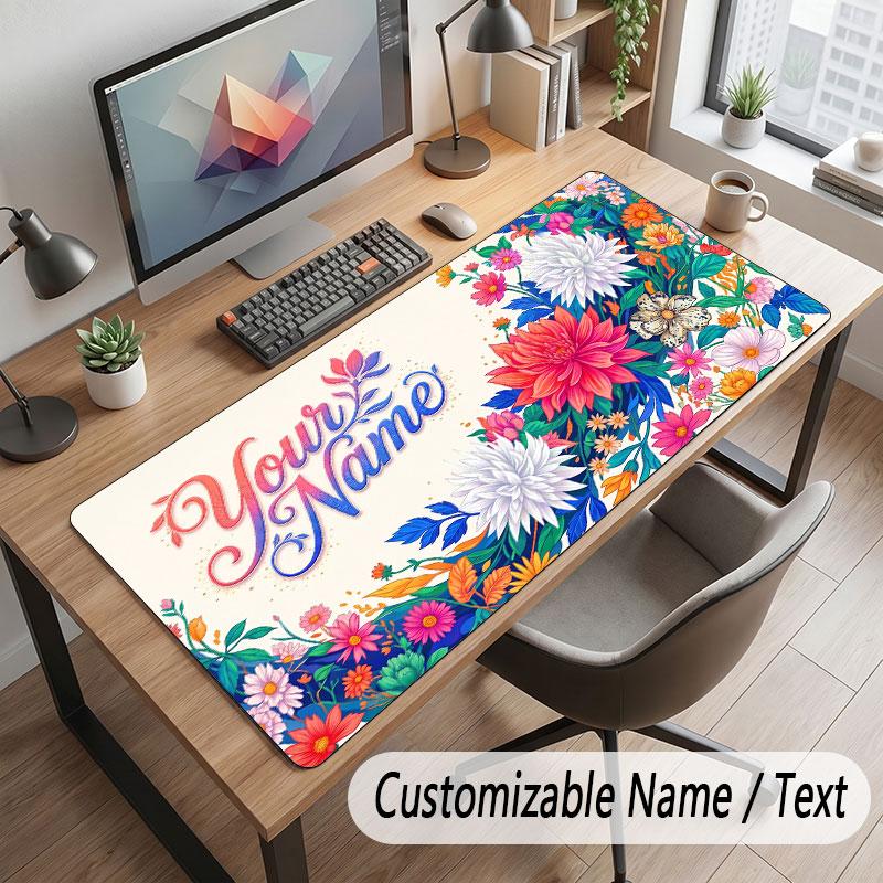 Floral Garden Theme Customized Mouse Pad Personalized Print Name Text Desk Mat For Home Office Table Decor