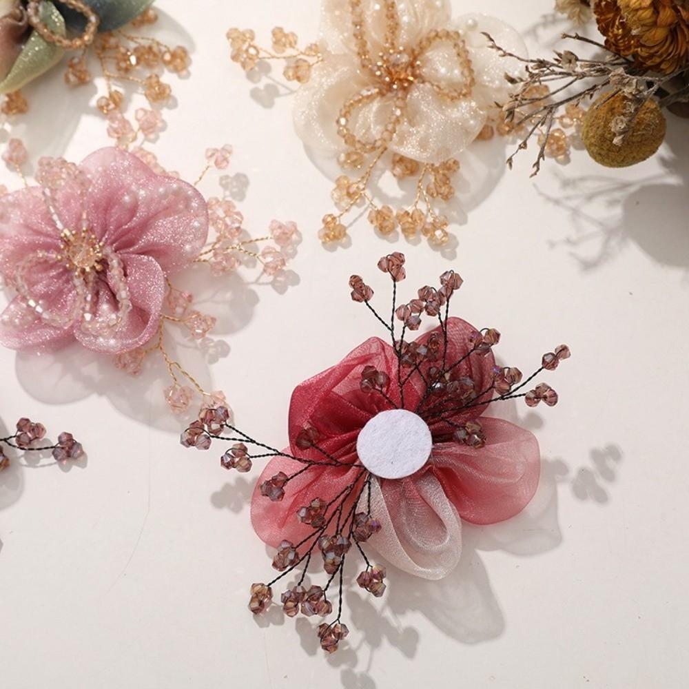 Sheer Organza Organza Flower Applique Crystal Bead Hanfu Decoration Hanfu Garment Embellishment