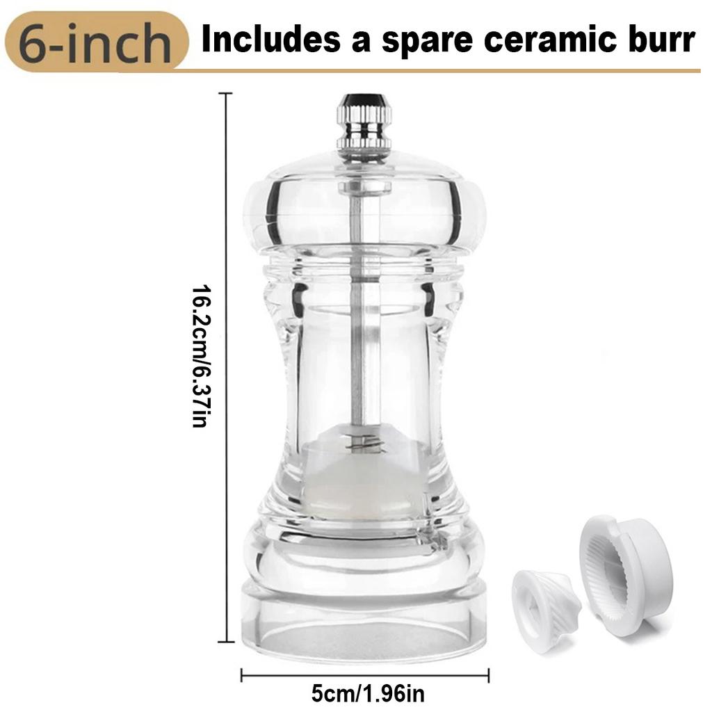Molinillo de pimienta: salero y pimentero acrílico, grosor ajustable mediante accesorios de cocina con rotor de cerámica