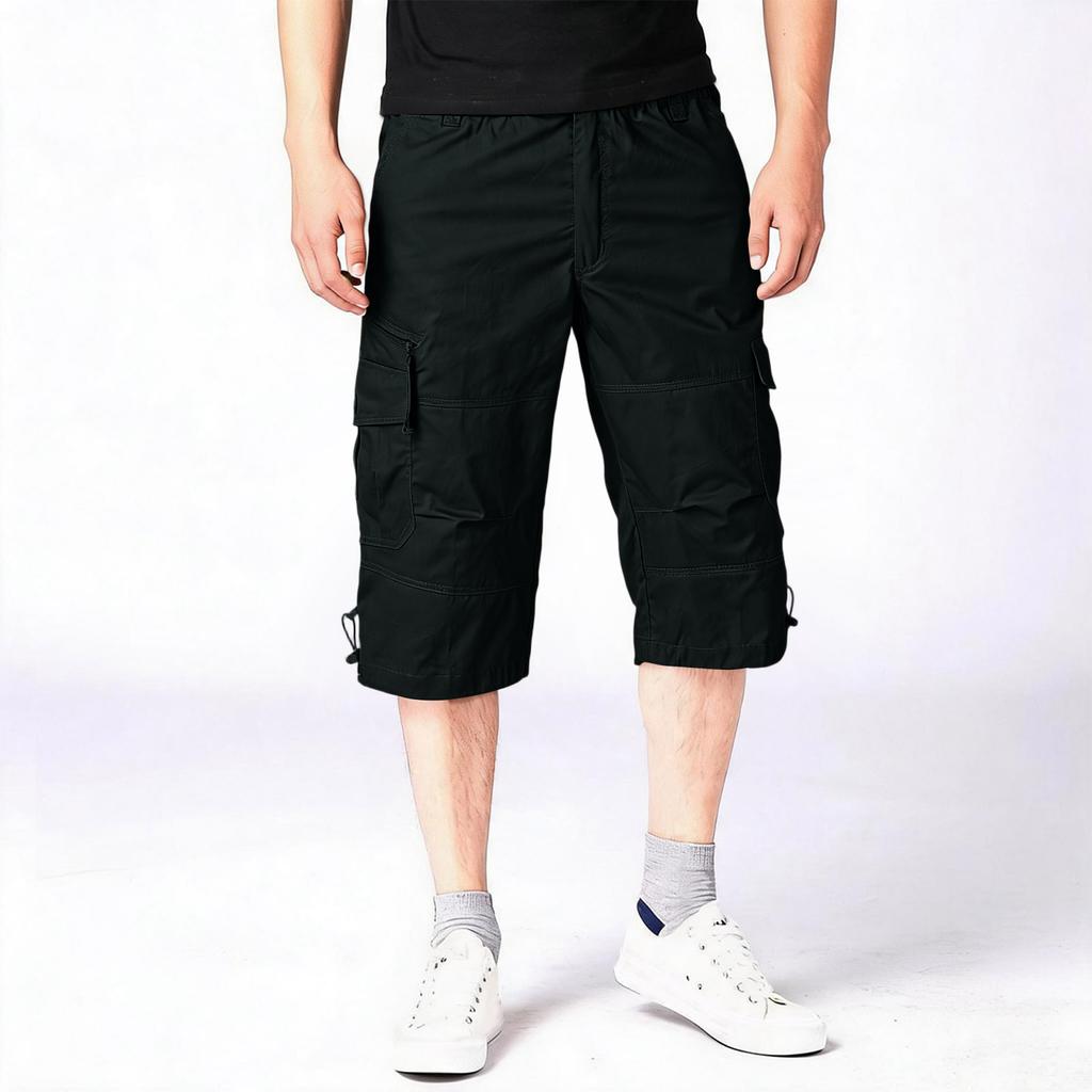Heren Relaxed Fit 3/4 Cargo Shorts Elastische Taille Lichtgewicht Meerdere Zakken Casual Losse Rechte Pijpen Broek