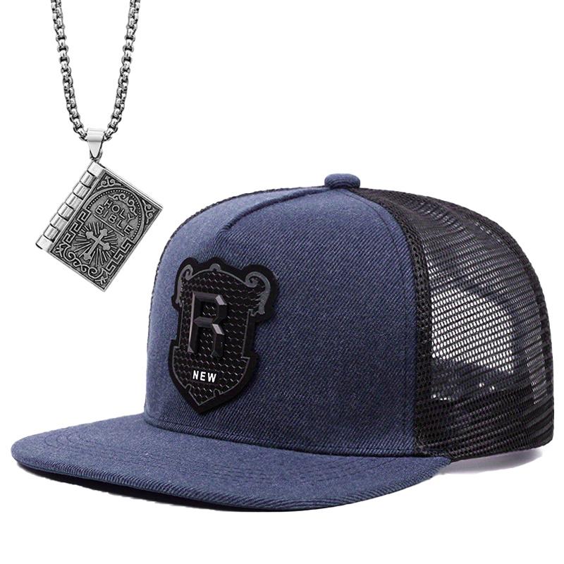 

2 шт. Мужская и женская плоская кепка с вышивкой в стиле хип-хоп, шляпа от солнца, ожерелье с подвеской в виде книги, комплект для пары, спортивная мода, бейсболка для отдыха темно-синий