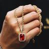Fashion Red Rhinestone Pendant Necklace For Men with Zircon Cuban Chain Iced Out Bling Hiphop Necklaces Rock Biker Jewelry Gifts