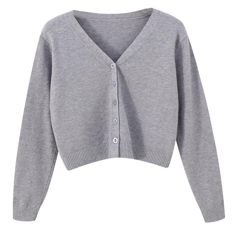 Sweater Knitted Cardigan Button Jacket Autumn Winter V-neck Long Sleeve Casual Short Tops For Women Sweater Grey White