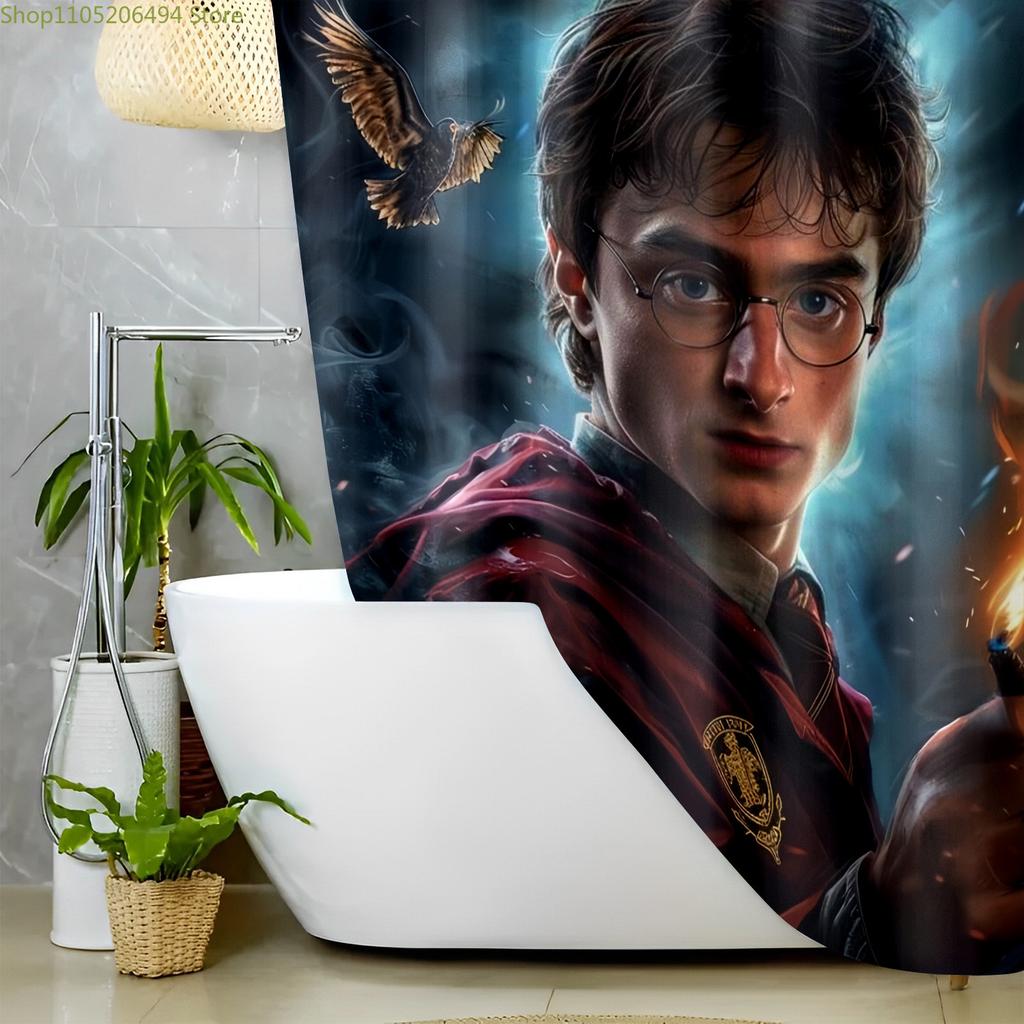 Valentine'S Day Themed Bathroom Decoration Featuring a Shower Curtain Inspired by Warner Bros Wizardry, Complete with Hooks An