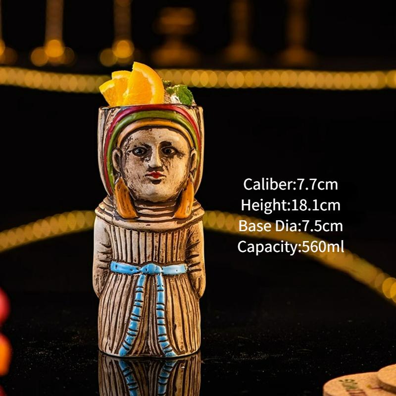 Creative Tiki Mug Ancient Egyptian Style Ceramic Tiki Mug Cocktail Mug Cold Drink Glasses Cup Mug For Tiki Bar Accessories 440-560ml