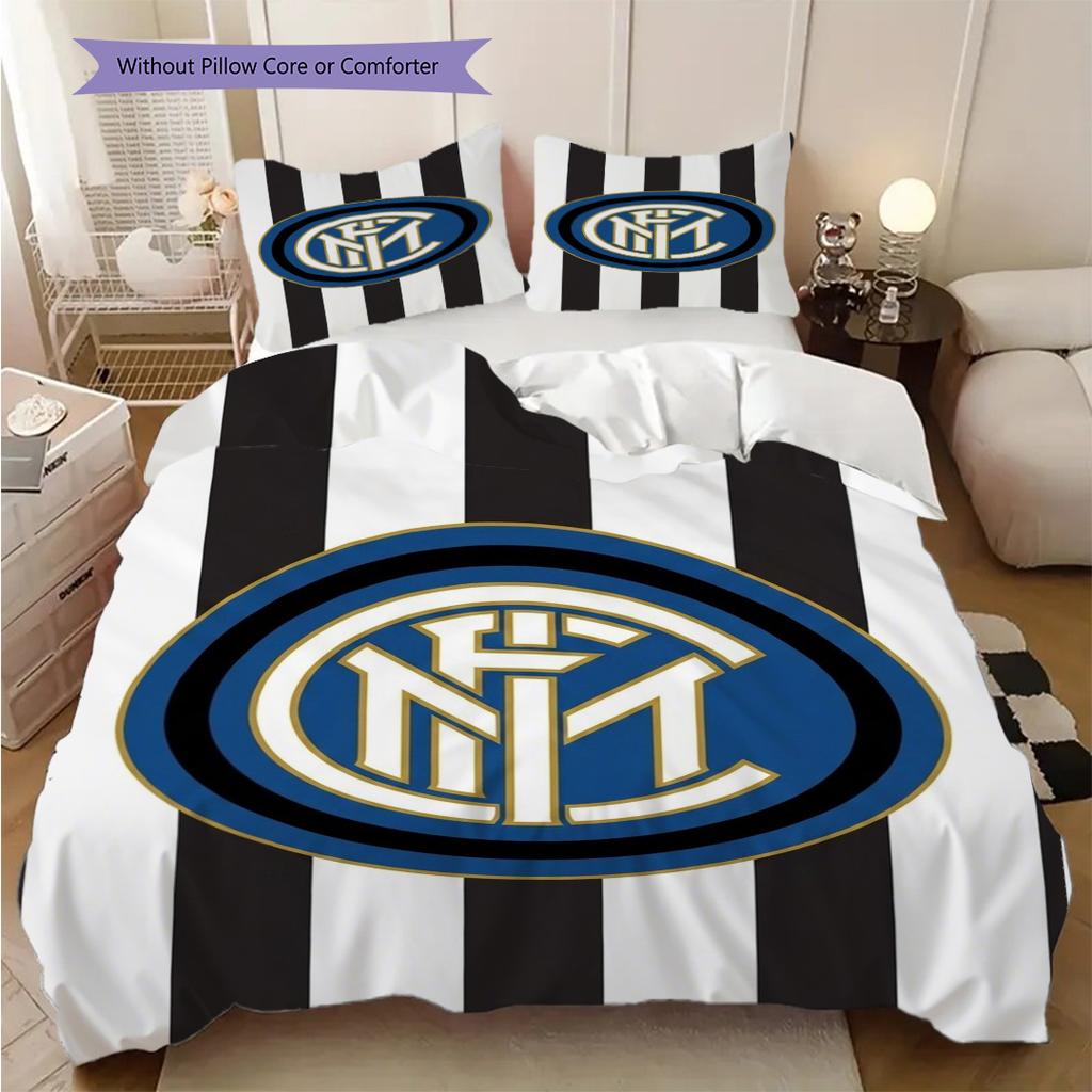 Inter Milan Stemma Strisce Set da tre pezzi (1 * copripiumino + 2 * federa, senza nucleo) Copripiumino e federa morbidi e confortevoli
