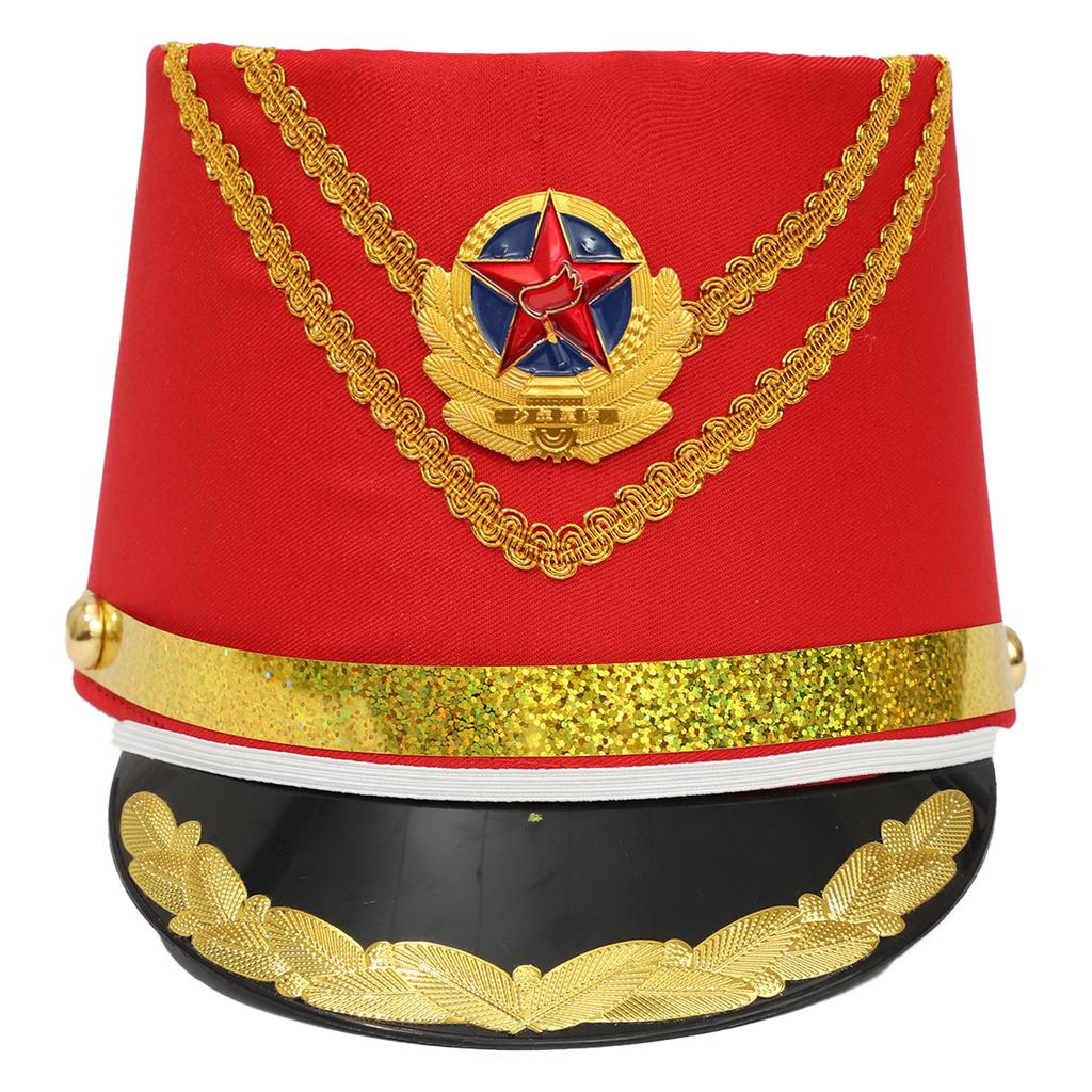 Drum Corps Bugle Corps Costume Hat Military Uniform Flag Raiser Accessory for Stage Performance