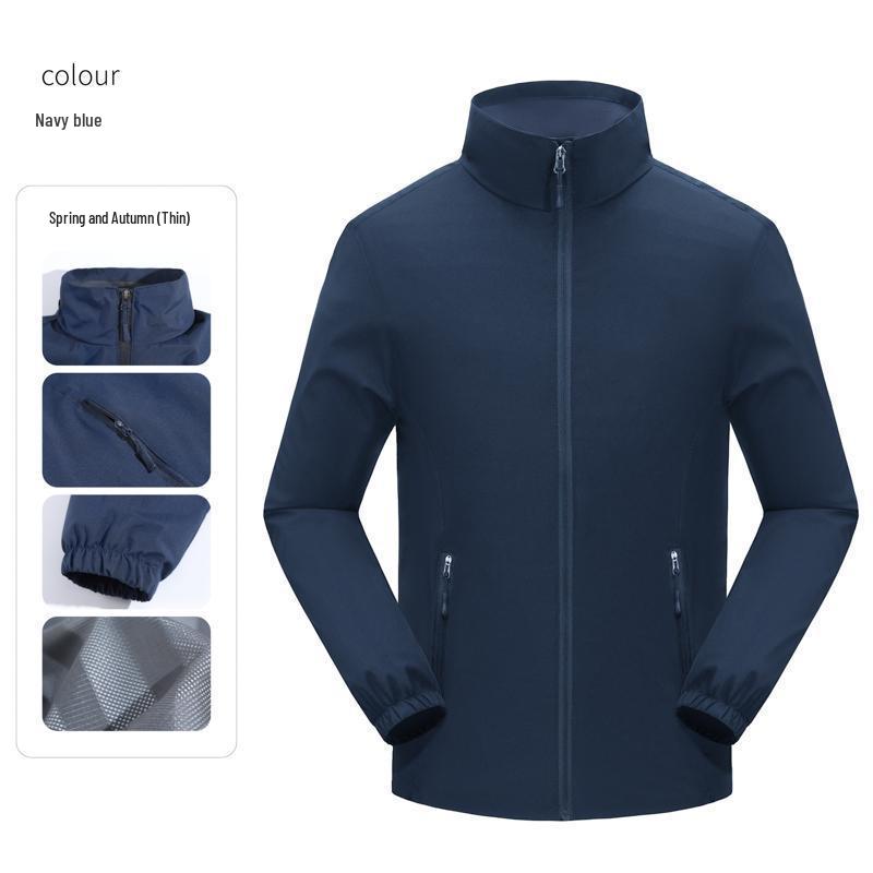 Fleece-Lined Softshell Stand-Up Collar Windbreaker with Logo Embroidery for Autumn/Winter Workwear