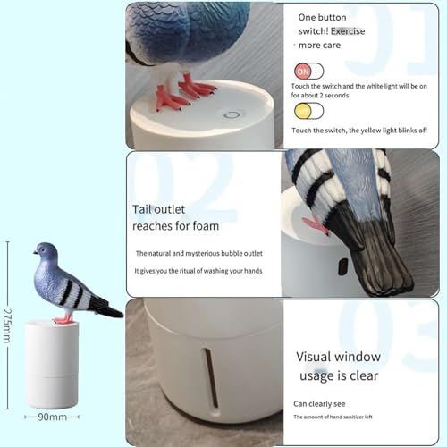 Automatic Foaming Soap Dispenser, Cute Pigeon Shape Touchless Induction Soap Dispenser with Refillable Function, Perfect Gift for Kitchen Bathroom Hal