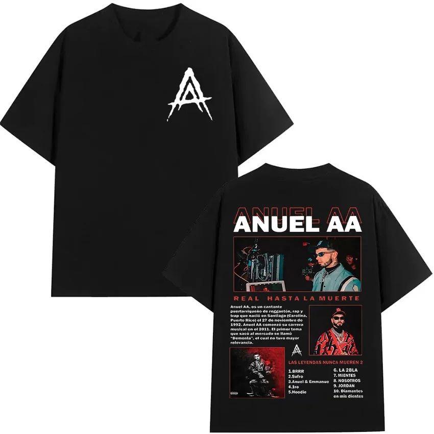 Hip Hop Gothic T-Shirt Rapper Anuel AA Real Hasta La Muerte Tour New Album T-Shirt Print Cotton Short Sleeve T-Shirt Unisex