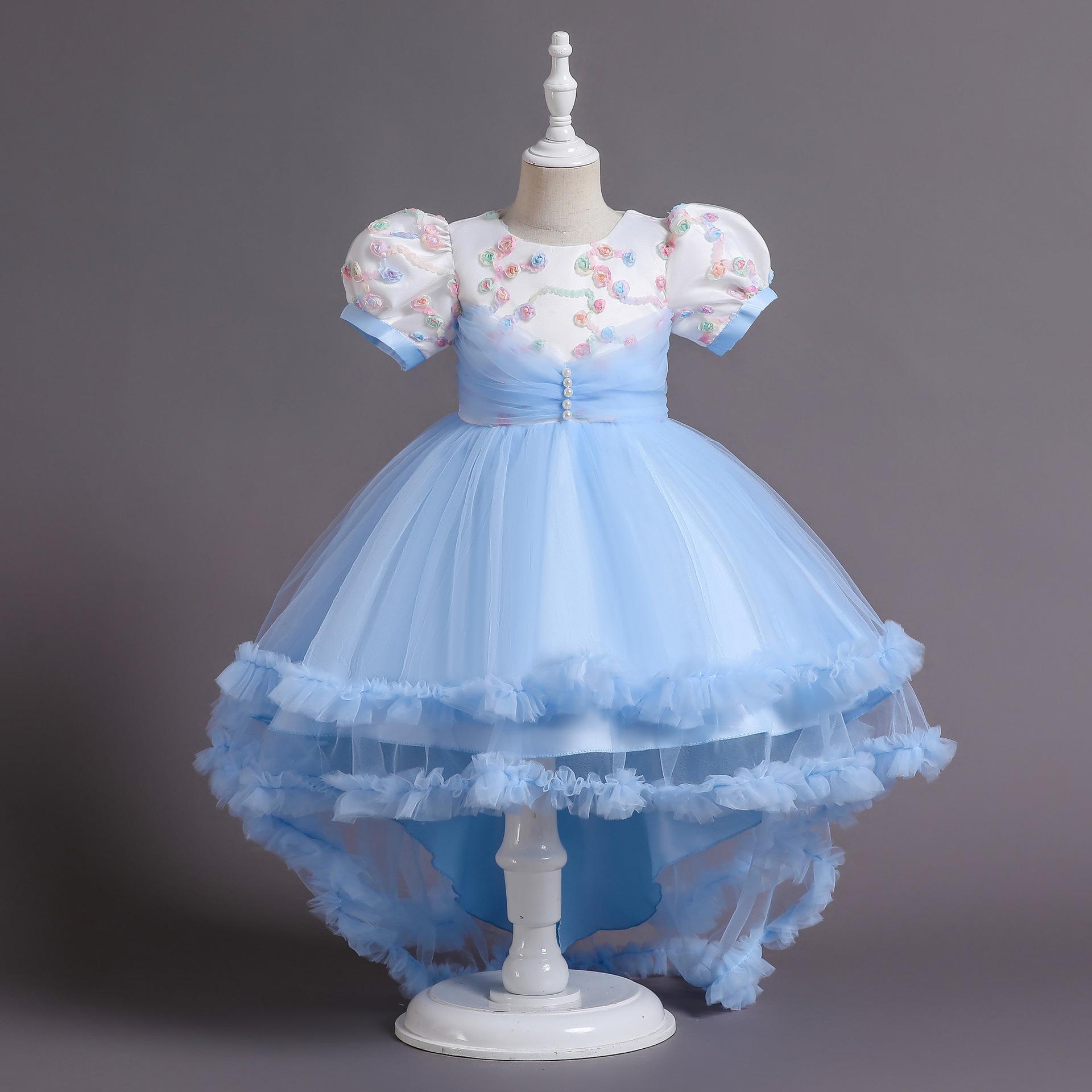 

Платье для девочек с рукавами-фонариками и цветочным принтом, торжественное платье принцессы для причастия, тюлевая пачка со шлейфом, детская свадебная вечеринка 120cm