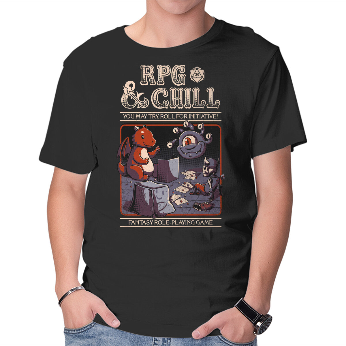 Unisex Crew Neck T-Shirt RPG & Chill Graphic Short Sleeve Casual Tee M