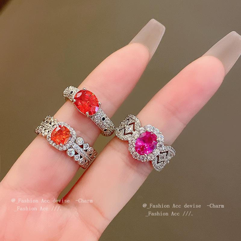 

Zircon Oval Geometric Open Ring, European & American Retro Style, High-End Index Finger Ring, Niche Fashion, Versatile Hand Jewelry.