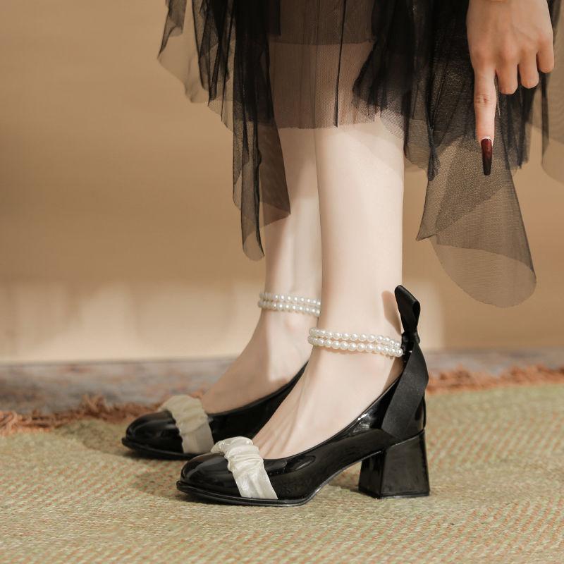 White High Heels Thick Heel Single Shoes Women's 2025 New Versatile Cheongsam Bridesmaid Shoes Daily Wear Mary Jane Shoes