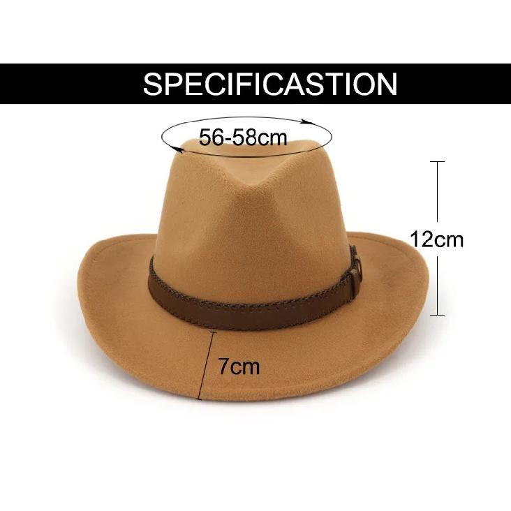 QBHAT Wide Brim Wool Felt Cowboy Fedora Hats with Dark Brown Leather Band Women Men Classic Party Formal Cap Hat Wholesale
