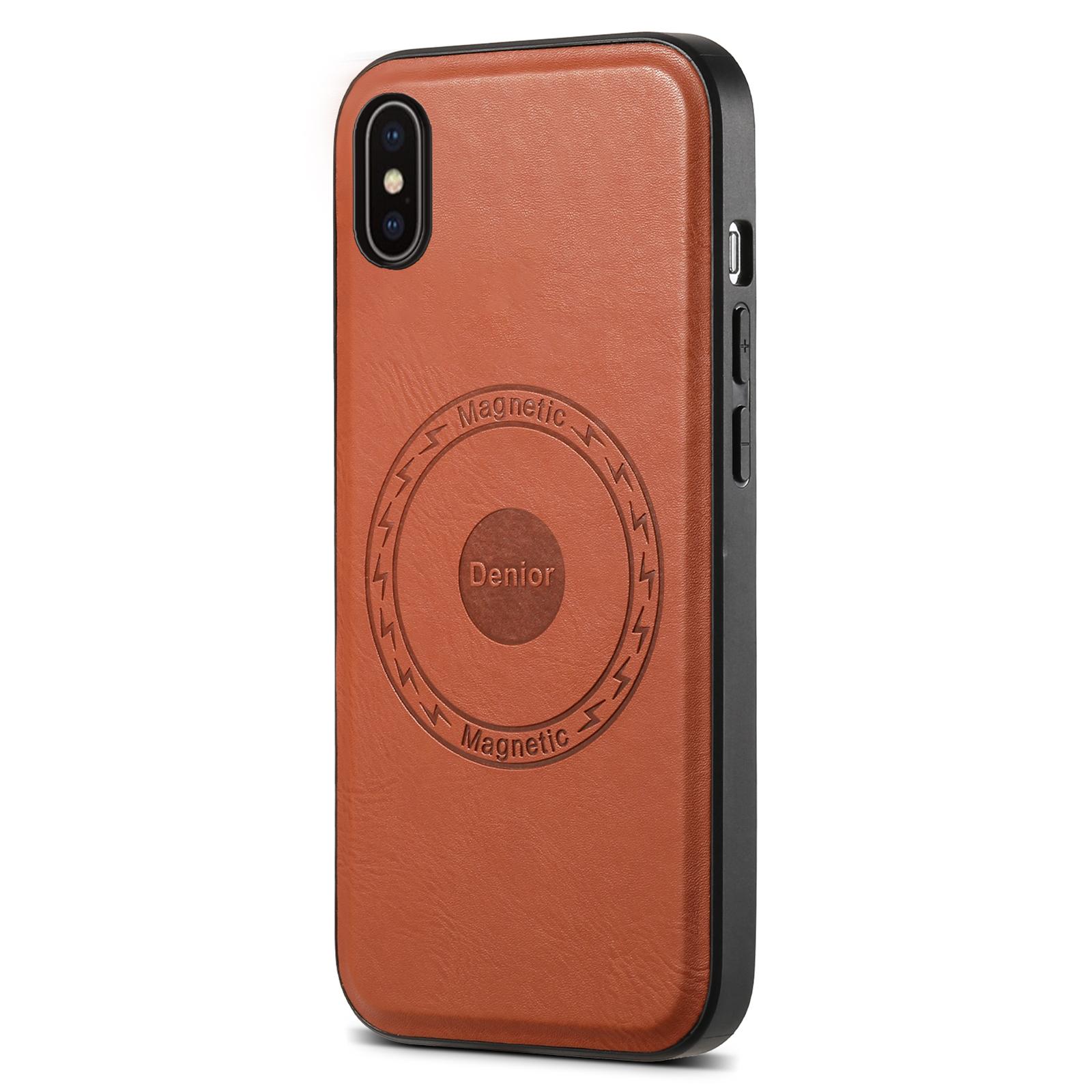 

DENIOR Чехол для iPhone X/XS, совместимый с MagSafe, текстура коровьей кожи, противоударный чехол для телефона Brown