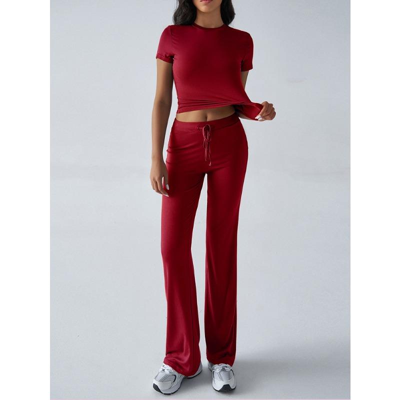 Women's Summer Temperament Solid Color Round Neck Casual Fashionable Short-sleeved Trousers Suit