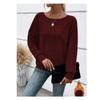 Autumn Winter T-shirt Comfortable Casual Solid Color Long Sleeved Round Neck Patchwork Pullover Top T-shirt Women