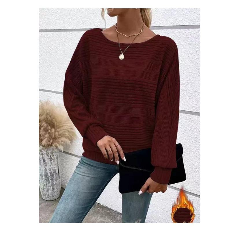 Autumn Winter T-shirt Comfortable Casual Solid Color Long Sleeved Round Neck Patchwork Pullover Top T-shirt Women