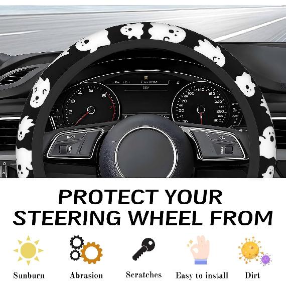 Steering Wheel Cover Accessories Neoprene Cover, Breathable Non-Slip Easy To Tall Suitable For Women Men, 14.5-15.5 Inch For Car SUV Van Truck