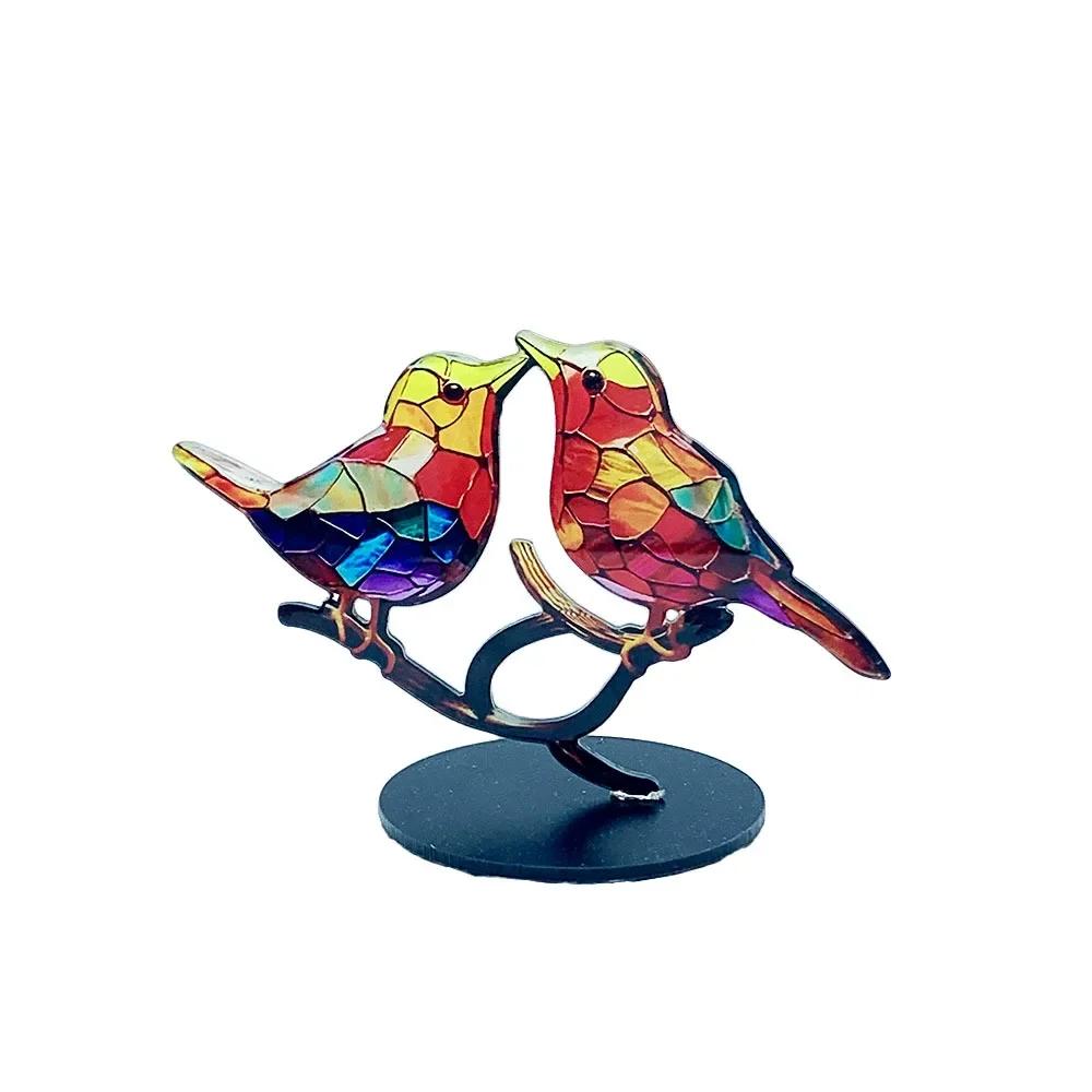 

2/3/5bird Stained Acrylic Birds Branch Desktop Ornaments Double Sided Multicolor Style Craft Statue Ornaments Desktop Decoration