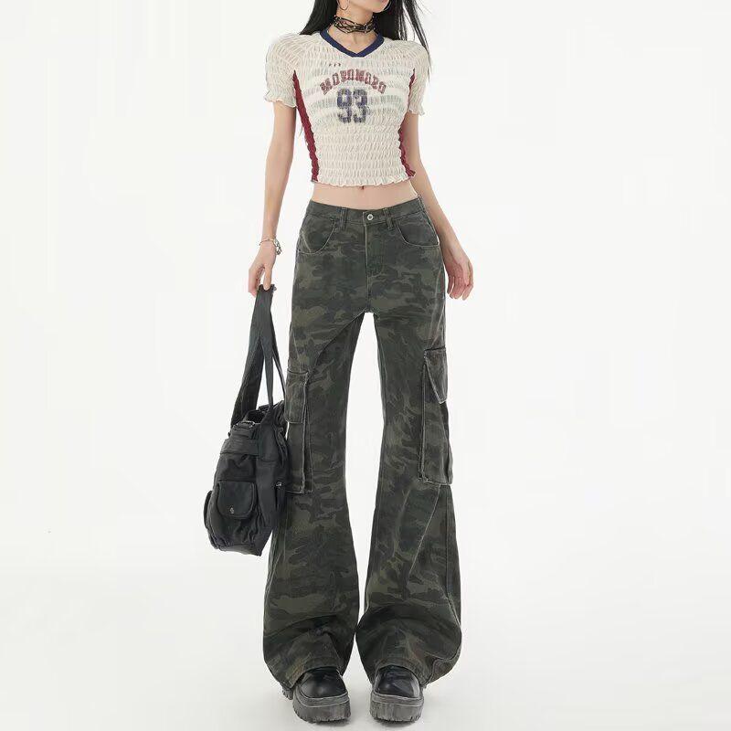 Women's Spring/Summer Retro Camouflage Flare Jeans