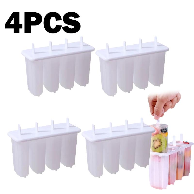 Summer 4 Link Popsicle Mold With Lid Homemade Ice Cream Mold Reusable Mung Bean Popsicle Maker Frozen Ice Cream Tray