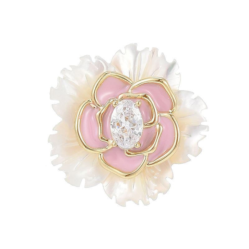 

New Chinese style magnetic pink camellia natural mother of pearl design, high-end fashionable and simple flower brooch for women