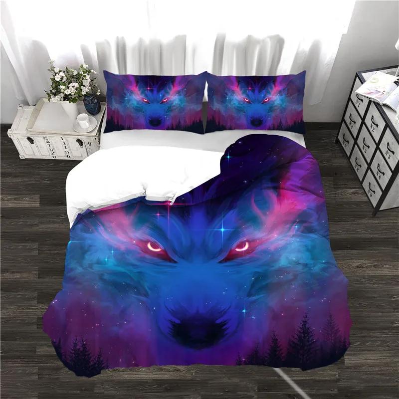 Comforter Dropship China Bedding Set Home Textile Print Western Stars Moon Wolf Bedroom Duver + S Full Size Bed Set Animal