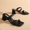 Black High Heels Sandals for Women 2025 Summer Thick Heeled Outdoor Slippers Woman Plus Size Fashion Square Toe Sandalias Mujer