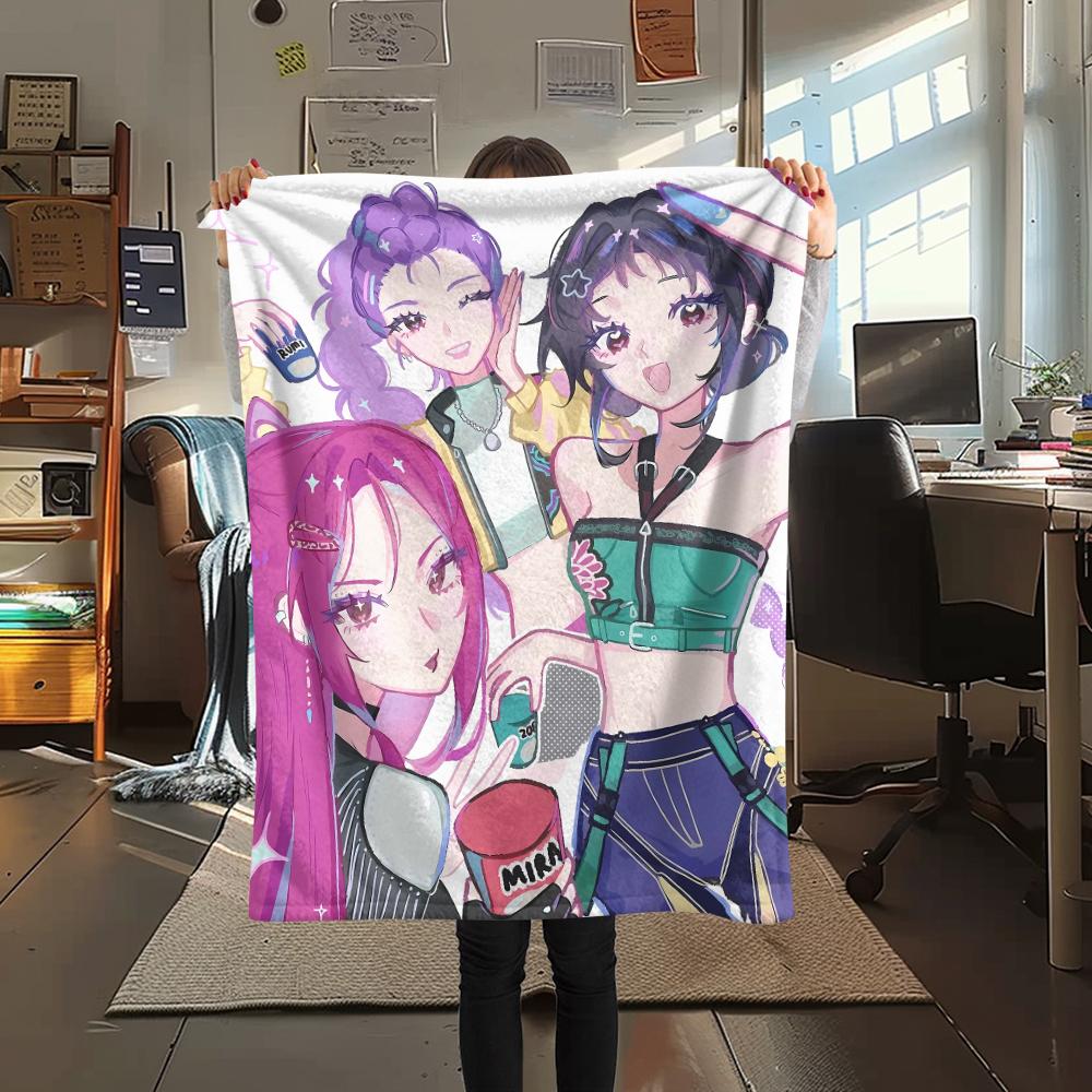 1PC Kpop Demon Hunters Print Flannel Blanket, High Quality All Seasons, Home Decor, Warmth and Comfort, Perfect for Christmas Gifts