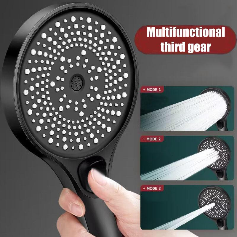 

Large Panel Handheld Shower Head With 3 Adjustable Spray Modes, High Pressure Portable Rainfall Shower, Bathroom Shower Set чёрный