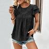 Women Summer Loose Green Blouse Ruffled Short Sleeve O Neck Tops