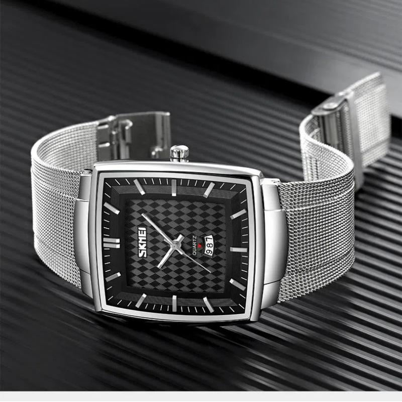 Skmei Luxury Square Quartz Watch Men Business Waterproof Stainless Steel Date Calendar Wristwatches