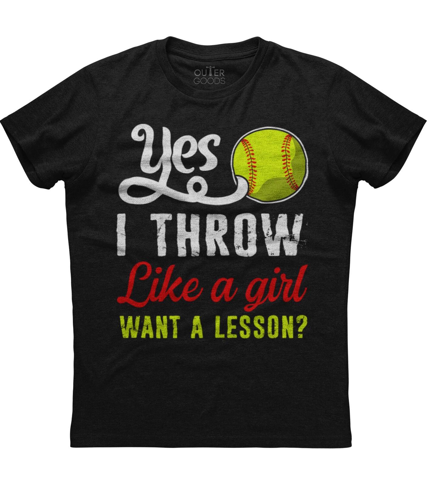 Yes I Throw Softball Like A Girl Want A Lesson? Unisex Black Cotton T-Shirt 3XL