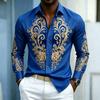 Camicia da uomo, top a maniche lunghe stile palazzo di lusso leggero, top con design a contrasto blu oro, abbigliamento uomo business casual