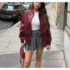 Spring New Women's Clothing Locomotive Style Casual Retro Artificial Woven Leather Pilot Jacket Baggy Coat