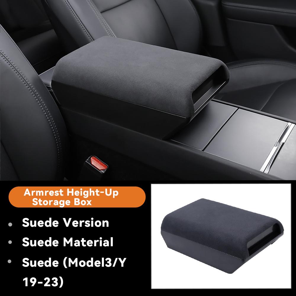 For Tesla Model Y Juniper -2026 Center Armrest Booster Pad Suede Leather Magnetic Storage Box Model 3 Higher Armrests Box