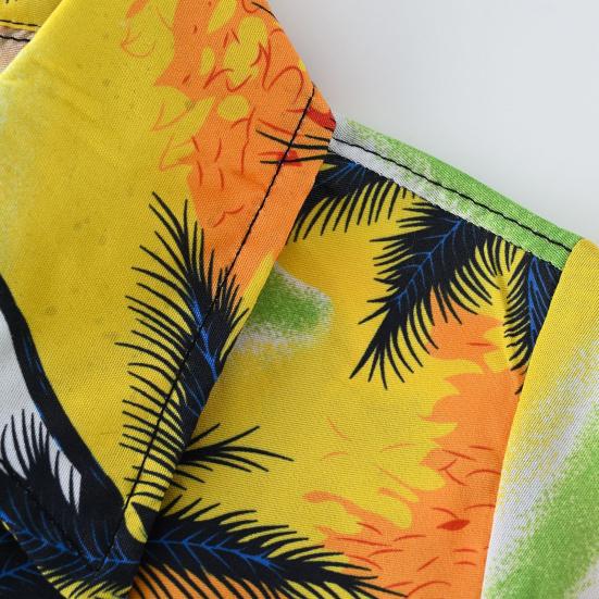 Toddler Boy Hawaiian Outfit Set Sunset Palm Leaves Shirt Shorts Kids Seaside