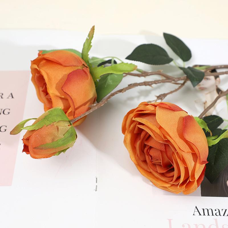 

3 Головы Императорской Наложницы Роза Имитация Цветов Свадебный Дом Украшение Гостиной Искусственная Цветочная Композиция 64cm оранжевый