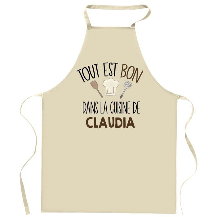 Planetee Tablier Tout est bon dans la cuisine de CLAUDIA | Cadeau original Prénom pour Cuisinière | Vêtement Blouse protection