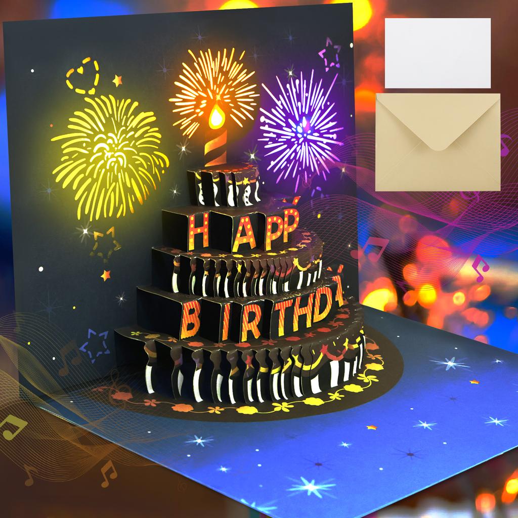 3D Light Music Birthday Card Pop Up Happy Birthday Card Fireworks Birthday Greeting Cards Happy Birthday Party Gift Message Card