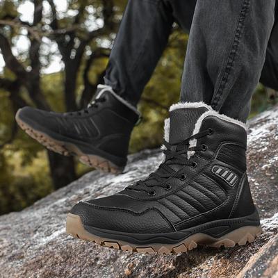 Beef Tendon Sole Velvet Thickened Hiking Shoes Black High-top Cotton Shoes Non-slip, Wear-resistant and Warm Outdoor Snow