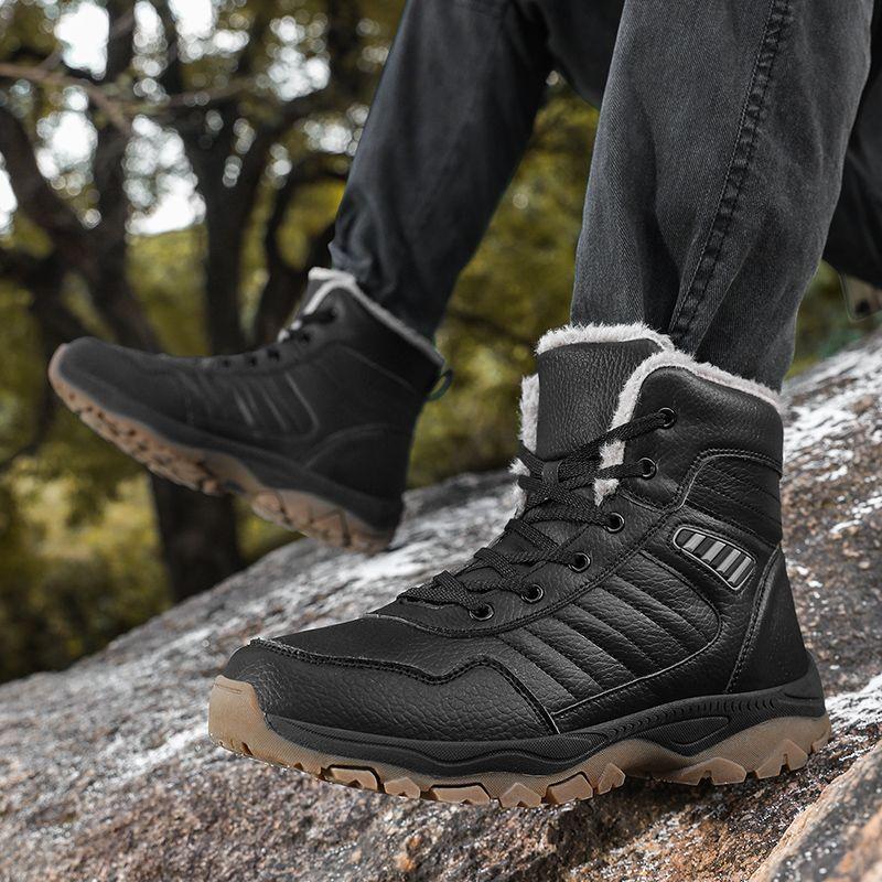 beef tendon sole velvet thickened hiking shoes black high-top cotton shoes middle-aged people non-slip, wear-resistant and warm outdoor snow