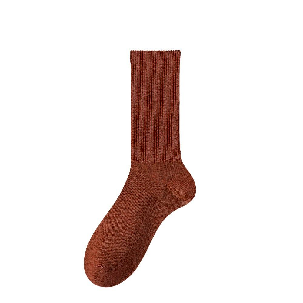 Women's Mid-calf Autumn Socks, Pure Cotton, Retro Brown, Versatile Warm Colors for Autumn and Winter