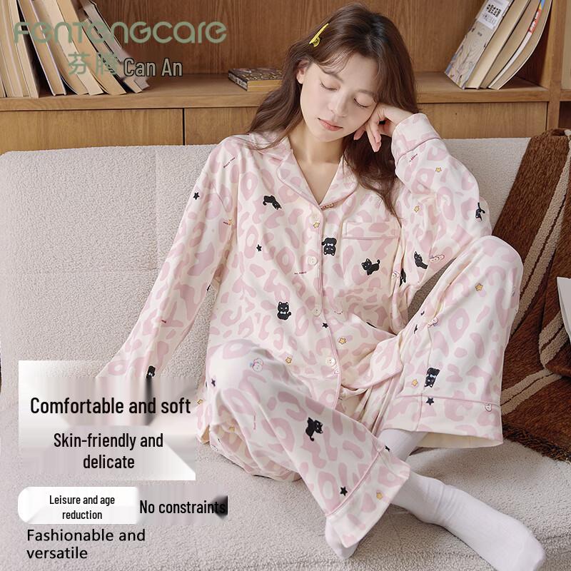 FENTENGCARE Women s Cotton Long Sleeve Pajama Set L