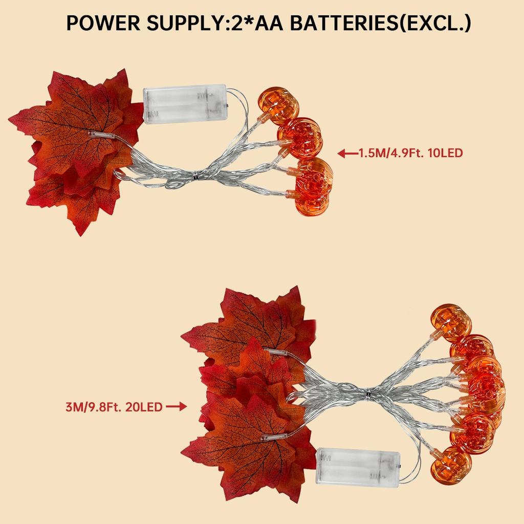 1pc Maple Leaf & Pumpkin 10/20 LED String Lights Battery Operated For Home Indoor Outdoor Halloween Holiday Party Decoration