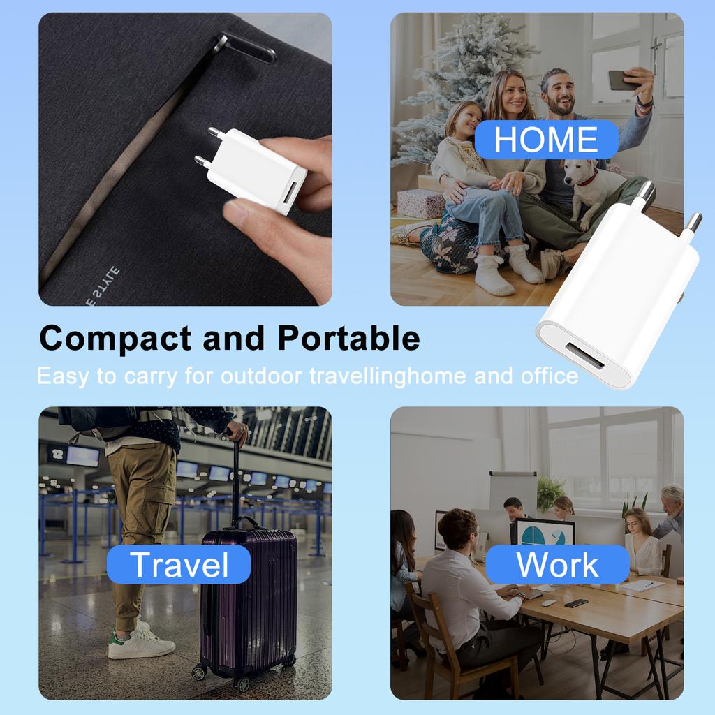 3pcs USB Wall Charger EU Plug Phone Charger Head 5V/1A Single Port USB Charging Block Travel Power Adapter for Mobile Phone